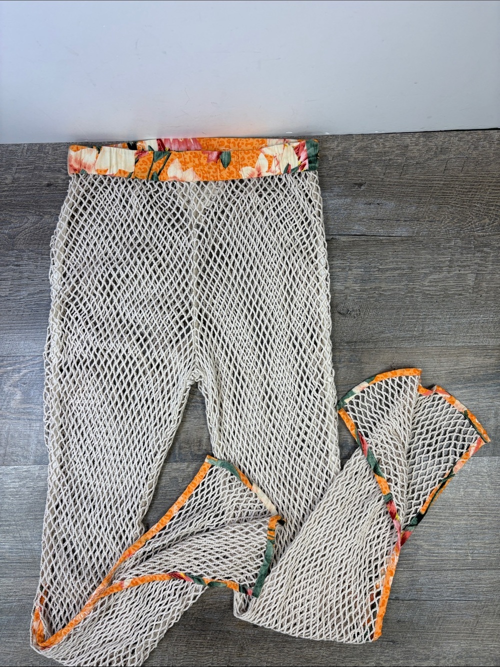 Z&L Handmade Crochet Mesh Flare Pants Boho Festival Cover-Up Size M